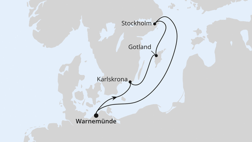 Routenverlauf für Kurzreise nach Schweden ab Warnemünde 2 mit AIDAmar am 01.05.27