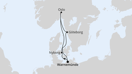 Routenverlauf für Kurzreise nach Skandinavien ab Warnemünde mit AIDAmar am 01.07.27 Routenverlauf für Kurzreise nach Skandinavien ab Warnemünde mit AIDAmar am 01.07.27