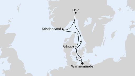 Routenverlauf für Kurzreise nach Skandinavien ab Warnemünde mit AIDAmar am 17.10.27 Routenverlauf für Kurzreise nach Skandinavien ab Warnemünde mit AIDAmar am 17.10.27