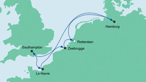 Routenverlauf für Metropolen ab Rotterdam mit AIDAmar am 12.03.20 Routenverlauf für Metropolen ab Rotterdam mit AIDAmar am 12.03.20