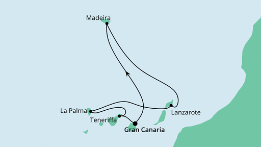Routenverlauf für Kanaren mit La Palma mit AIDAmar am 20.12.20 Routenverlauf für Kanaren mit La Palma mit AIDAmar am 20.12.20