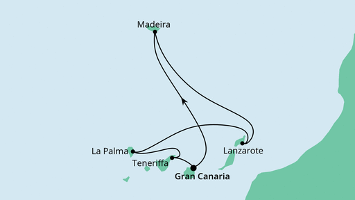 Routenverlauf für Kanaren mit La Gomera mit AIDAmar am 04.12.22 Routenverlauf für Kanaren mit La Gomera mit AIDAmar am 04.12.22