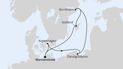 Routenverlauf für Schweden, Polen & Dänemark mit AIDAmar am 31.08.24