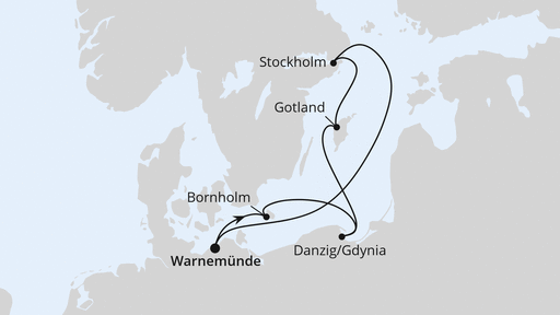Routenverlauf für Schweden, Polen & Dänemark mit AIDAmar am 14.09.24 Routenverlauf für Schweden, Polen & Dänemark mit AIDAmar am 14.09.24