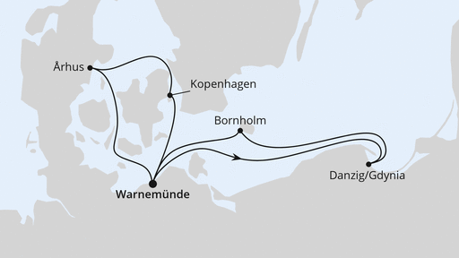 Routenverlauf für Dänemark & Polen mit AIDAmar am 06.10.24