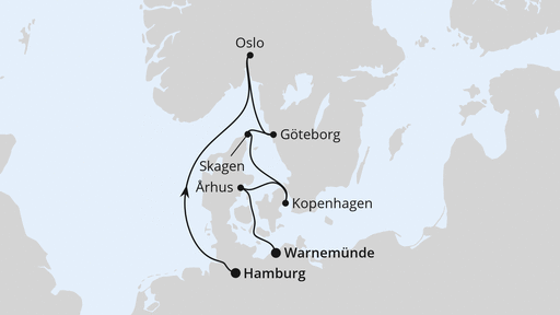 Routenverlauf für Skandinavische Highlights ab Hamburg mit AIDAmar am 06.04.25 Routenverlauf für Skandinavische Highlights ab Hamburg mit AIDAmar am 06.04.25