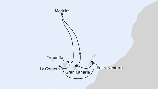 Routenverlauf für Kanaren & Madeira mit AIDAmar am 14.12.25