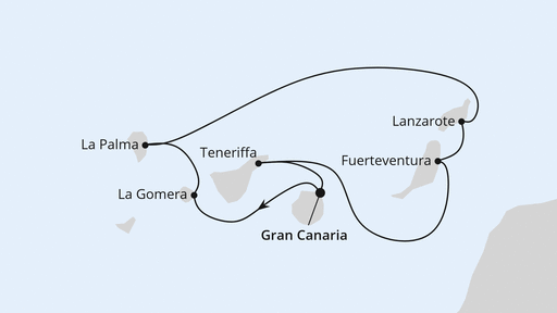 Routenverlauf für Kanaren mit La Gomera mit AIDAmar am 04.01.26 Routenverlauf für Kanaren mit La Gomera mit AIDAmar am 04.01.26