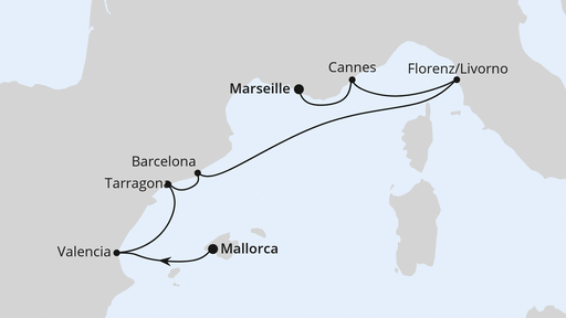 Routenverlauf für Perlen am Mittelmeer ab Mallorca 2 mit AIDAmar am 25.10.26