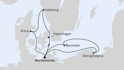 Routenverlauf für Dänemark mit Danzig & Göteborg mit AIDAmar am 06.06.25 Routenverlauf für Dänemark mit Danzig & Göteborg mit AIDAmar am 06.06.25