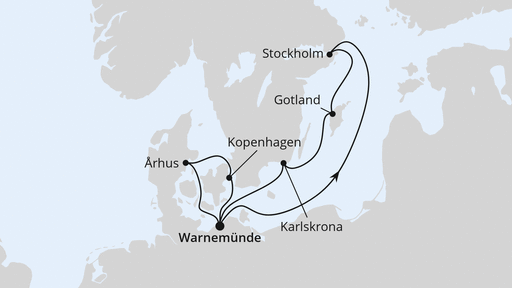 Routenverlauf für Schweden & Dänemark mit Stockholm ab Warnemünde 2 mit AIDAmar am 09.10.27