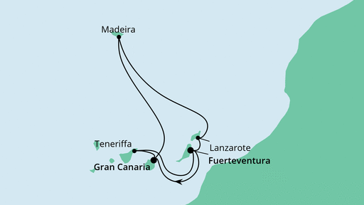 Routenverlauf für Kanarische Inselwelt & Madeira mit AIDAmar am 25.11.22 Routenverlauf für Kanarische Inselwelt & Madeira mit AIDAmar am 25.11.22