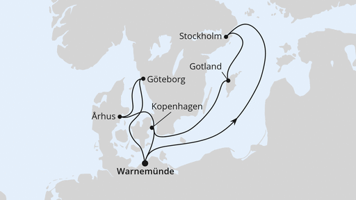 Routenverlauf für Schweden & Dänemark 1 mit AIDAmar am 26.04.24 Routenverlauf für Schweden & Dänemark 1 mit AIDAmar am 26.04.24