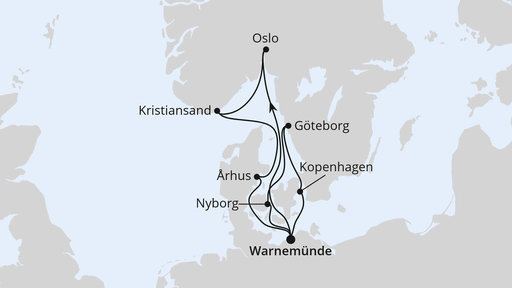 Routenverlauf für Schweden & Dänemark ab Warnemünde mit AIDAmar am 17.10.27 Routenverlauf für Schweden & Dänemark ab Warnemünde mit AIDAmar am 17.10.27