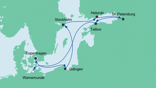 Routenverlauf für Ostsee ab Warnemünde 2 mit AIDAmar am 19.05.20