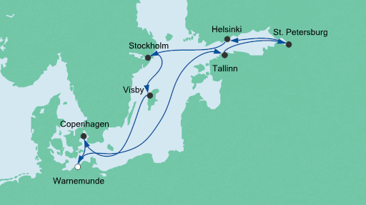Routenverlauf für Ostsee ab Warnemünde 2 mit AIDAmar am 16.08.20 Routenverlauf für Ostsee ab Warnemünde 2 mit AIDAmar am 16.08.20