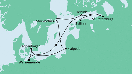 Routenverlauf für Skandinavische Städte mit Stockholm mit AIDAmar am 24.06.22