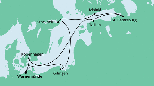 Routenverlauf für Skandinavische Städte mit Stockholm mit AIDAmar am 24.07.22 Routenverlauf für Skandinavische Städte mit Stockholm mit AIDAmar am 24.07.22