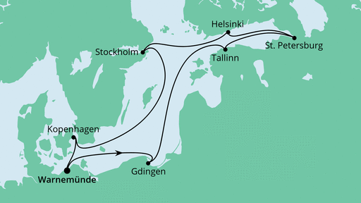 Routenverlauf für Skandinavische Städte mit Stockholm mit AIDAmar am 22.08.22 Routenverlauf für Skandinavische Städte mit Stockholm mit AIDAmar am 22.08.22