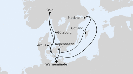 Routenverlauf für Skandinavische Städte mit Stockholm mit AIDAmar am 21.06.24