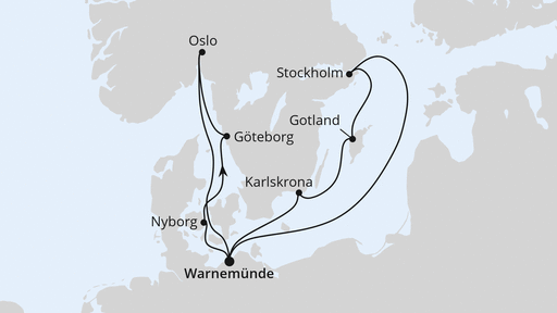 Routenverlauf für Städte der Ostsee ab Warnemünde 2 mit AIDAmar am 01.07.27