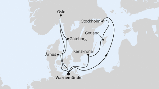 Routenverlauf für Städte der Ostsee ab Warnemünde 2 mit AIDAmar am 08.08.27
