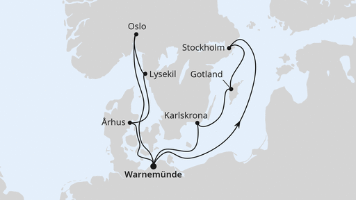 Routenverlauf für Städte der Ostsee ab Warnemünde 2 mit AIDAmar am 13.09.27