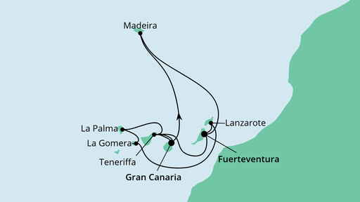 Routenverlauf für Große Kanaren-Rundreise & Madeira mit AIDAmar am 13.11.22