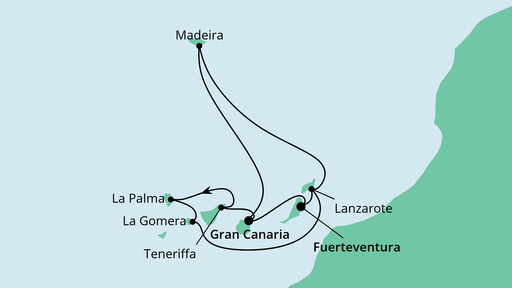 Routenverlauf für Große Kanaren-Rundreise & Madeira mit AIDAmar am 20.11.22