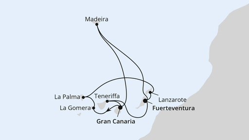 Routenverlauf für Große Kanaren-Rundreise & Madeira mit AIDAmar am 01.02.26 Routenverlauf für Große Kanaren-Rundreise & Madeira mit AIDAmar am 01.02.26