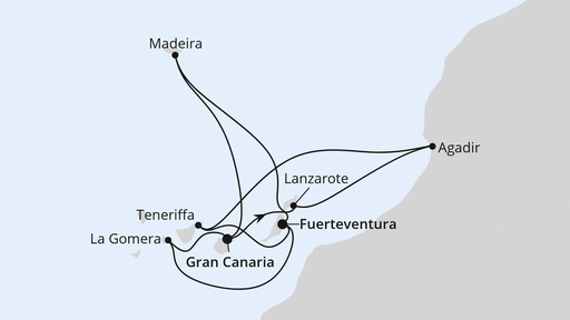 Routenverlauf für Kanaren, Madeira & Marokko mit AIDAmar am 15.02.26