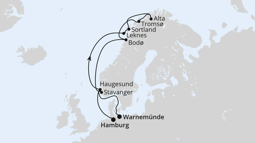 Routenverlauf für Herbstliche Nordlichter ab Warnemünde mit AIDAmar am 03.11.24