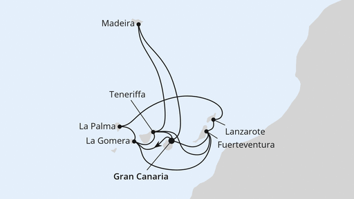 Routenverlauf für Große Kanaren-Reise mit La Gomera & Madeira mit AIDAmar am 07.12.25