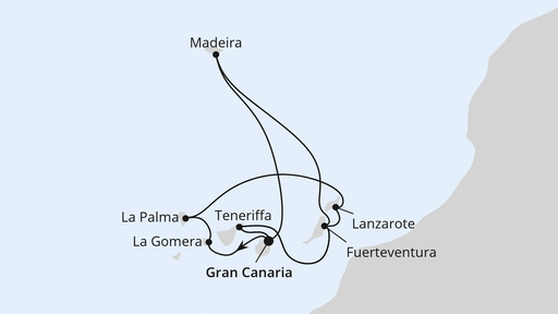 Routenverlauf für Große Kanaren-Reise mit La Gomera & Madeira mit AIDAmar am 01.02.26