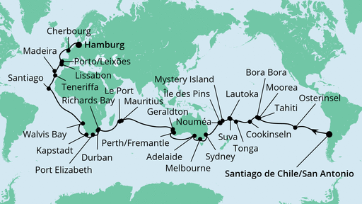 Routenverlauf für Von San Antonio nach Hamburg mit AIDAmar am 01.12.22 Routenverlauf für Von San Antonio nach Hamburg mit AIDAmar am 01.12.22