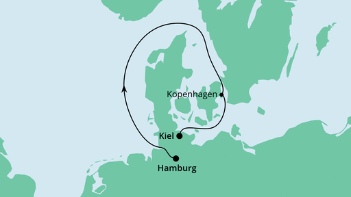 Routenverlauf für Kurzreise nach Kopenhagen mit AIDAnova am 27.04.21 Routenverlauf für Kurzreise nach Kopenhagen mit AIDAnova am 27.04.21
