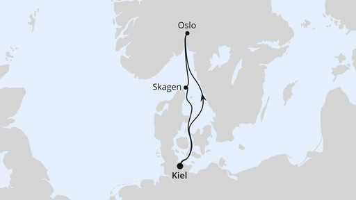Routenverlauf für Kurzreise nach Oslo & Skagen mit AIDAnova am 21.09.24