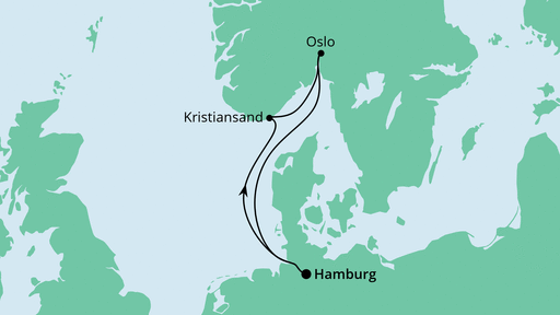 Routenverlauf für Norwegen ab Hamburg mit AIDAnova am 14.12.21