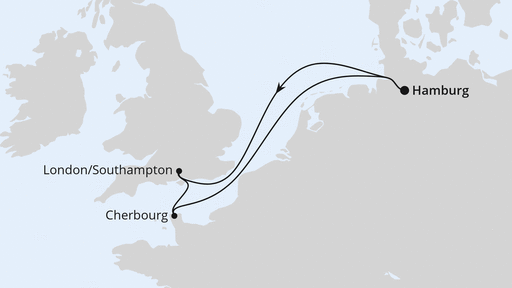 Routenverlauf für Kurzreise nach England & Frankreich mit AIDAnova am 02.12.24 Routenverlauf für Kurzreise nach England & Frankreich mit AIDAnova am 02.12.24