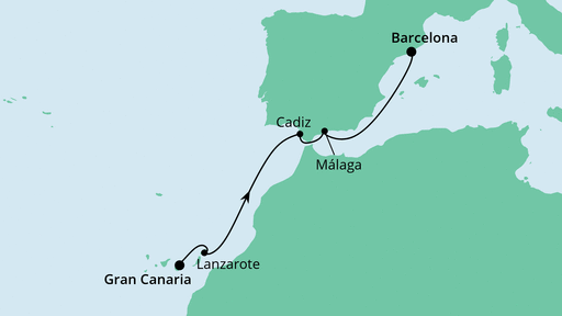 Routenverlauf für Von Gran Canaria nach Barcelona mit AIDAnova am 04.04.20 Routenverlauf für Von Gran Canaria nach Barcelona mit AIDAnova am 04.04.20