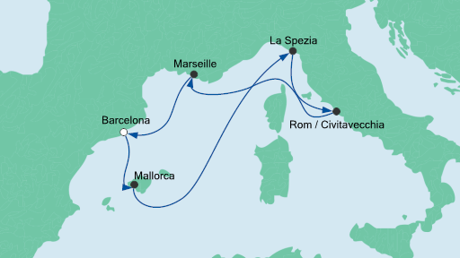 Routenverlauf für BCN07037 mit AIDAnova am 04.09.20 Routenverlauf für BCN07037 mit AIDAnova am 04.09.20