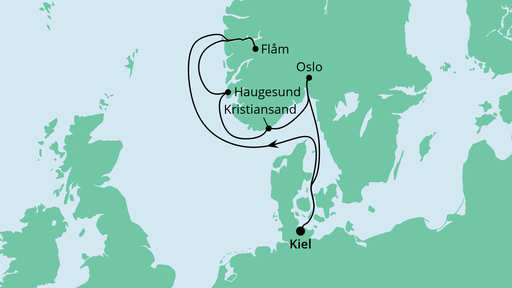 Routenverlauf für Norwegen ab Kiel 1 mit AIDAnova am 04.06.22 Routenverlauf für Norwegen ab Kiel 1 mit AIDAnova am 04.06.22
