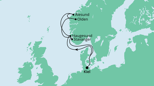 Routenverlauf für Norwegen ab Kiel 2 mit AIDAnova am 18.06.22 Routenverlauf für Norwegen ab Kiel 2 mit AIDAnova am 18.06.22