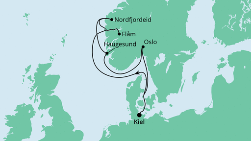 Routenverlauf für Norwegen ab Kiel 1 mit AIDAnova am 13.08.22