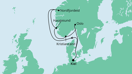 Routenverlauf für Norwegen ab Kiel 1 mit AIDAnova am 27.08.22 Routenverlauf für Norwegen ab Kiel 1 mit AIDAnova am 27.08.22