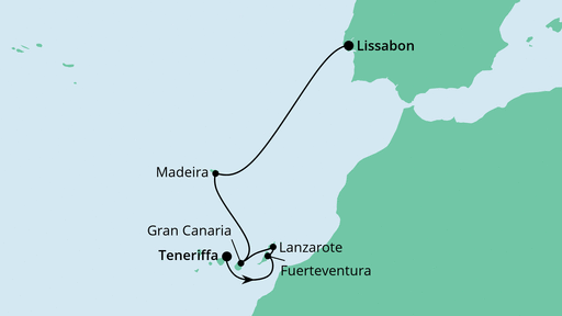 Routenverlauf für Von Teneriffa nach Lissabon mit AIDAnova am 12.04.23