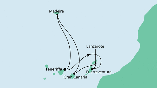 Routenverlauf für Kanaren & Madeira ab Teneriffa mit AIDAnova am 03.01.24 Routenverlauf für Kanaren & Madeira ab Teneriffa mit AIDAnova am 03.01.24