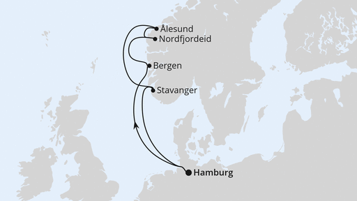 Routenverlauf für Norwegen ab Hamburg mit AIDAnova am 20.04.24 Routenverlauf für Norwegen ab Hamburg mit AIDAnova am 20.04.24