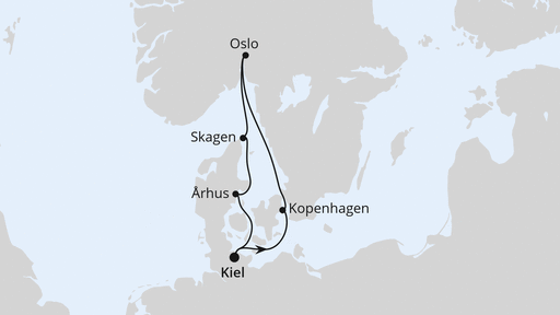 Routenverlauf für Skandinavische Highlights ab Kiel mit AIDAnova am 18.05.24 Routenverlauf für Skandinavische Highlights ab Kiel mit AIDAnova am 18.05.24