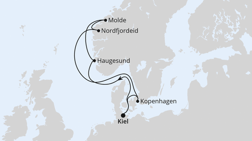 Routenverlauf für Norwegen ab Kiel mit AIDAnova am 25.05.24 Routenverlauf für Norwegen ab Kiel mit AIDAnova am 25.05.24